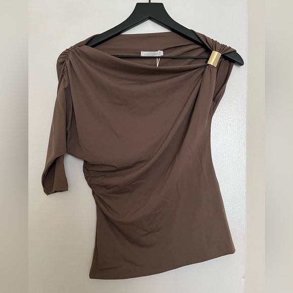 Zara Tops - Zara - Brown Ruched One-Shoulder Top